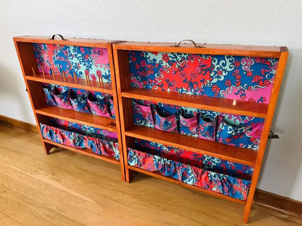 One of a Kind Handmade Folding Sewing & Craft Cabinet Folk Art Organizer